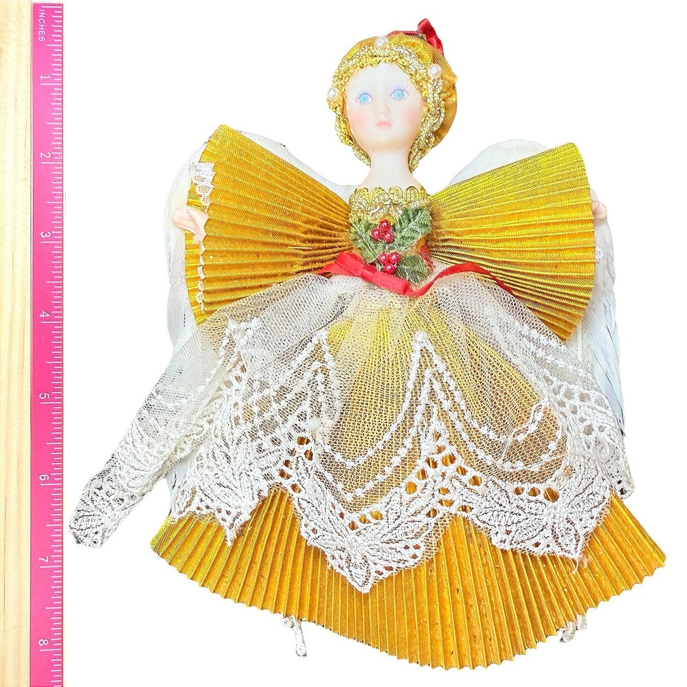 Vintage Kurt Adler Porcelain Angel Gold Pleated Christmas Decor Ornament 1987 - Picture 8 of 8